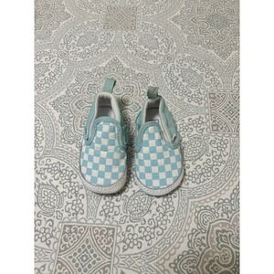 Vans Slip-On V Crib Baby Shoes Light Blue Checkered Sneakers Size 1‎ Infant